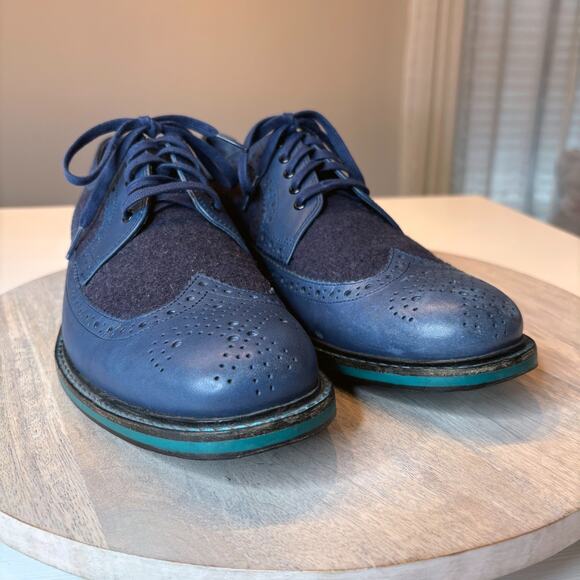 Cole Haan Men’s Wingtip Oxford Blue Leather Suede Dress Shoes US Size 9M 9 main image 9